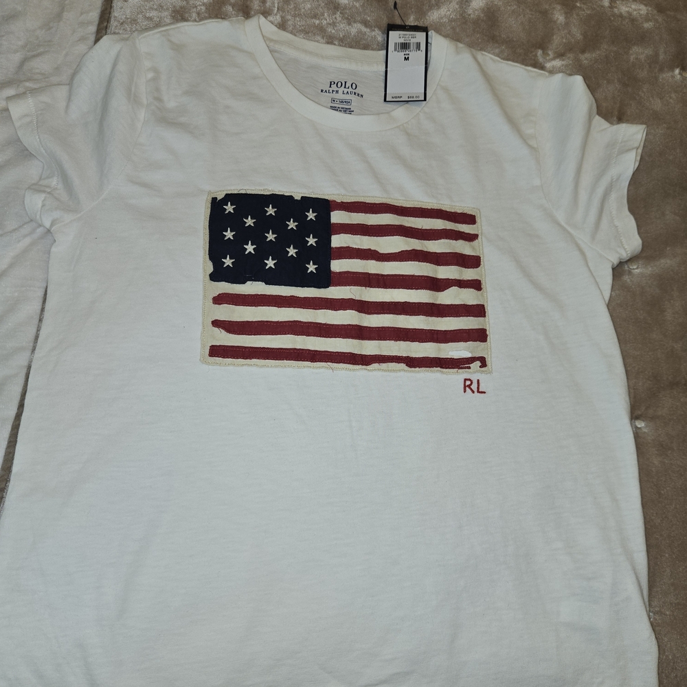 Polo by Ralph Lauren White Tee with Flag Design